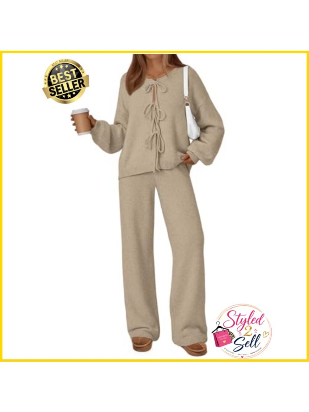 2 Piece Tie Front Sweater Set Oversized Loungewear Travel Outfit